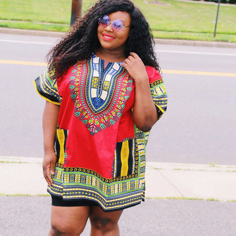 Red plus size dashiki (unisex)