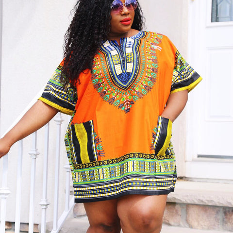 Orange Plus size dashiki (unisex)"