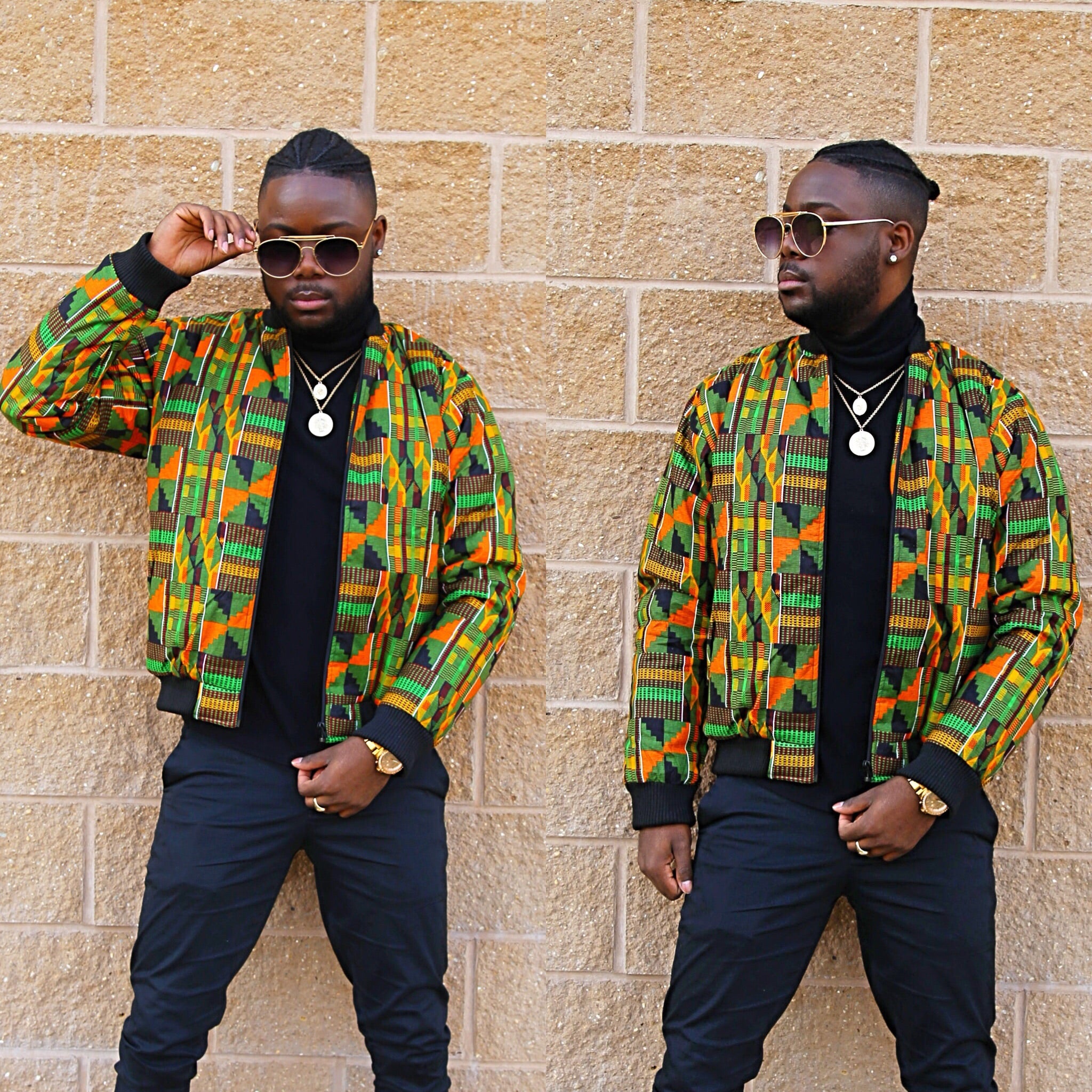 Kente verde bomber jacket